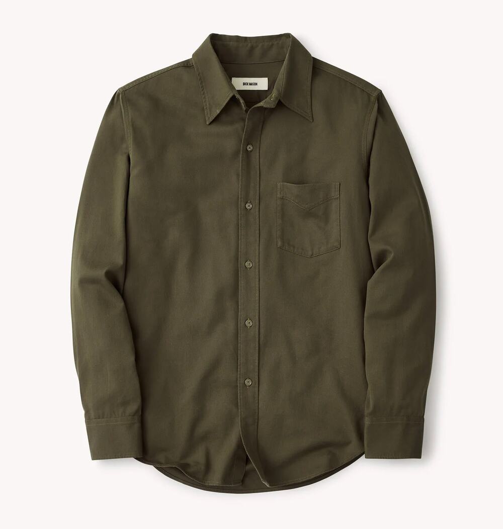 Buck Mason Draped Twill One Pocket Shirt Deep Olive Medium M